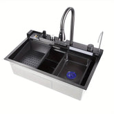 Kitchen Deluxe Waterfall Workstation Sink with Digital Temperature Display Faucet